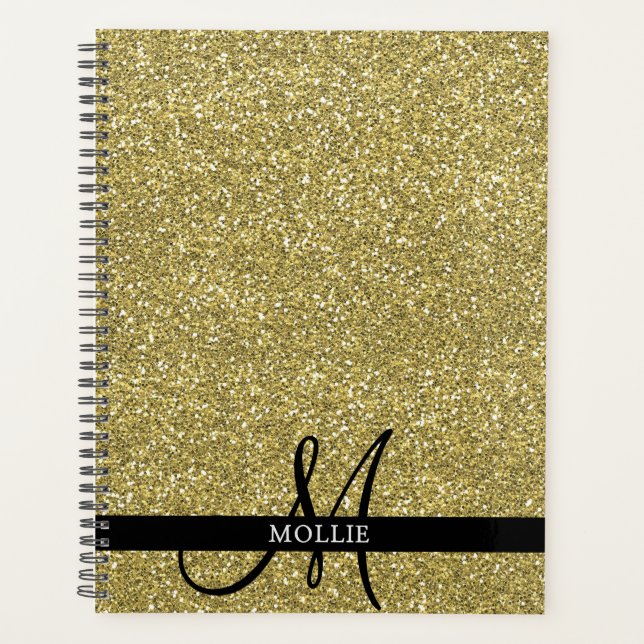 Trendy Metallic Glitter Gold Light Monogrammed  Planner (Front)