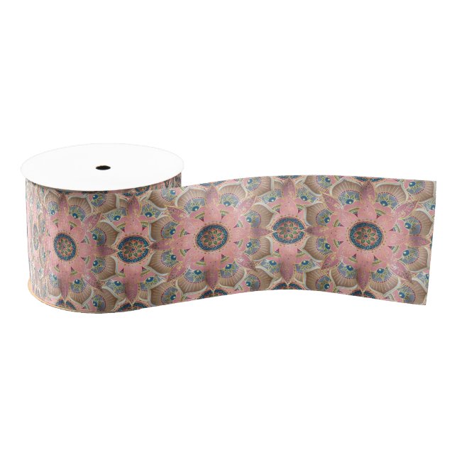 Trendy Metallic Gold and Pink Mandala Design Grosgrain Ribbon (Spool)