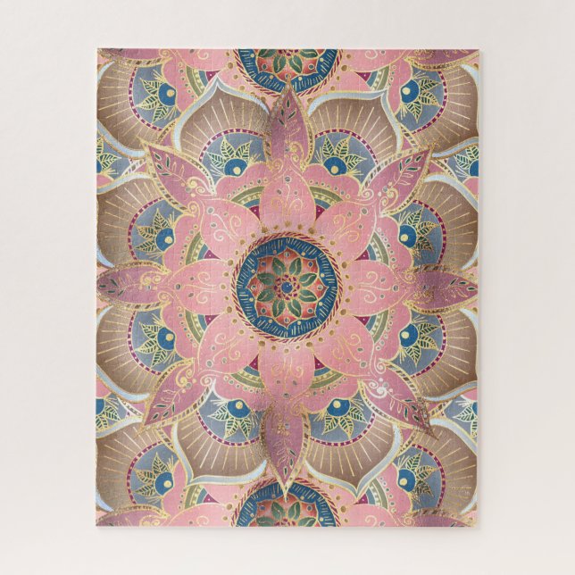 Trendy Metallic Gold and Pink Mandala Design Jigsaw Puzzle (Vertical)