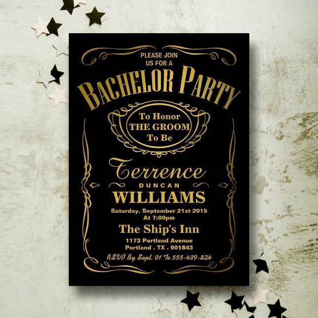 Trendy Metallic Gold Typography Bachelor Party Invitation (Creator Uploaded)