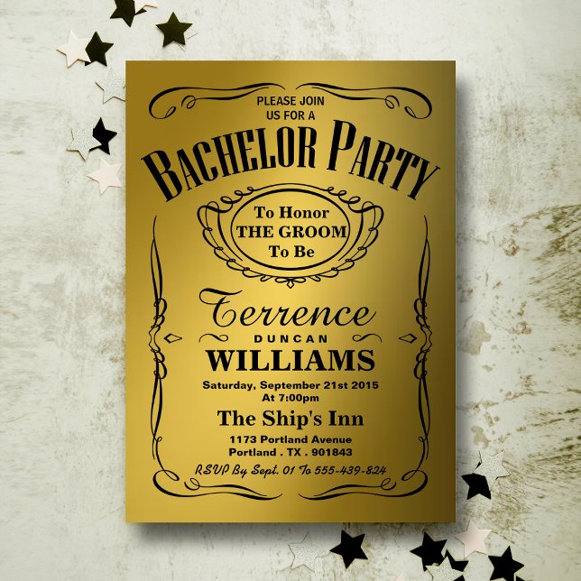 Trendy Metallic Gold Typography Bachelor Party Invitation (Creator Uploaded)