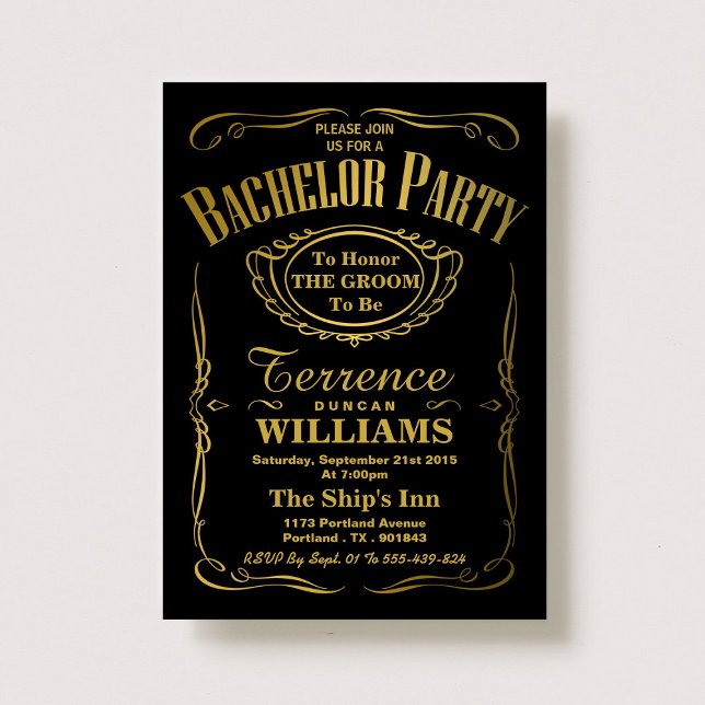Trendy Metallic Gold Typography Bachelor Party Invitation (Creator Uploaded)