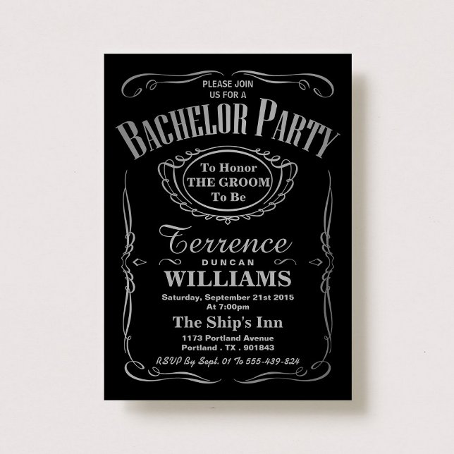 Trendy Metallic Silver Typography Bachelor Party Invitation (Creator Uploaded)