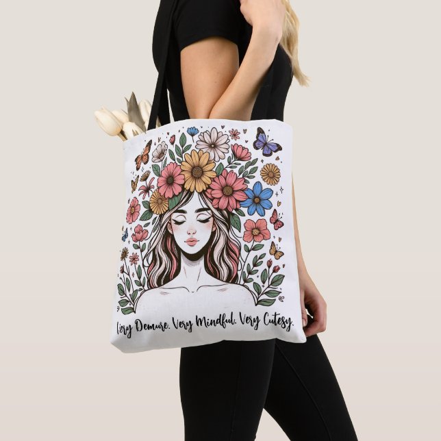 Trendy Mindful Cutesy Demure Tote Bag (Close Up)