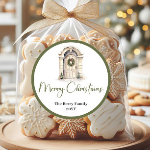 Trendy Minimal Christmas Custom Family Name Sticke Classic Round Sticker