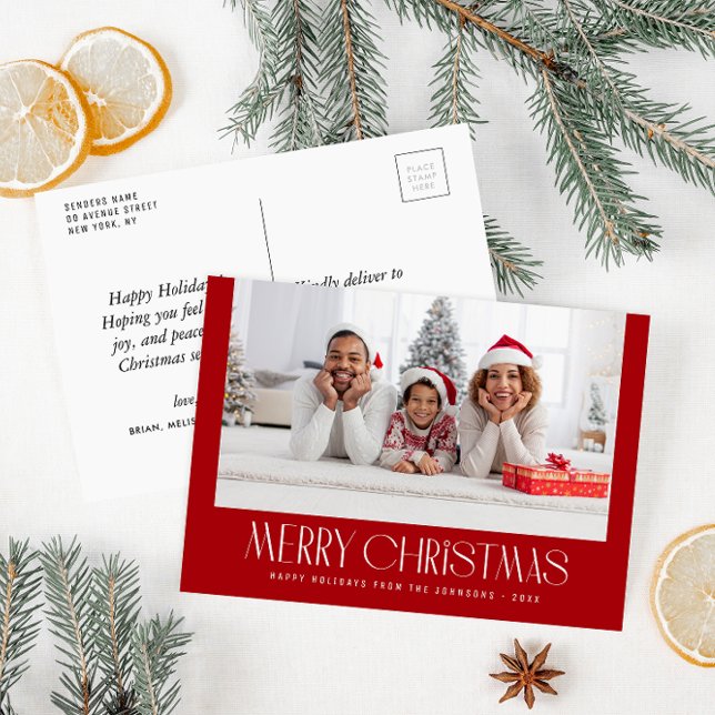 Trendy minimal festive photo christmas card (Creator Uploaded)