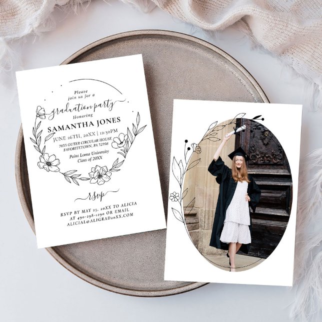 Trendy Minimal Foliage Photo Graduation  Invitation (Creator Uploaded)