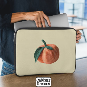 Trendy Minimal Modern Amigurumi Crochet Peach   Laptop Sleeve