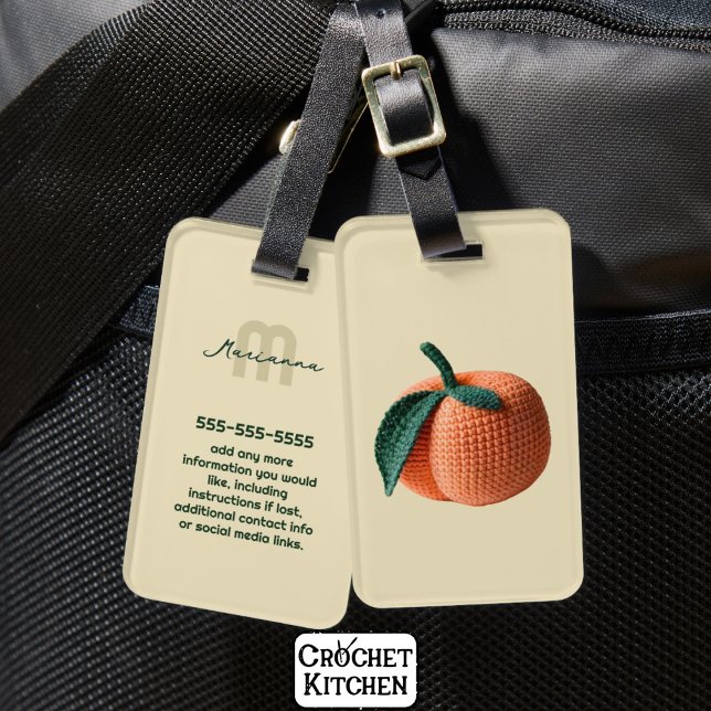 Trendy Minimal Modern Amigurumi Crochet Peach   Luggage Tag (Creator Uploaded)
