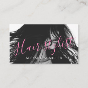Trendy minimal script hair stylist photo business card