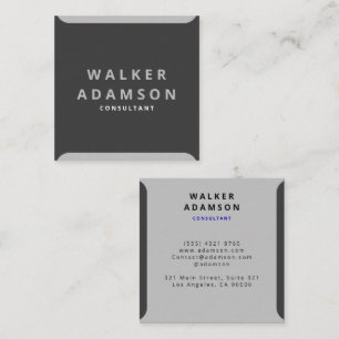 Trendy Minimal Silver & Matte Black Square Business Card
