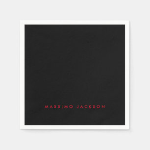 Trendy Minimalist Black Red Professional Your Name Napkin