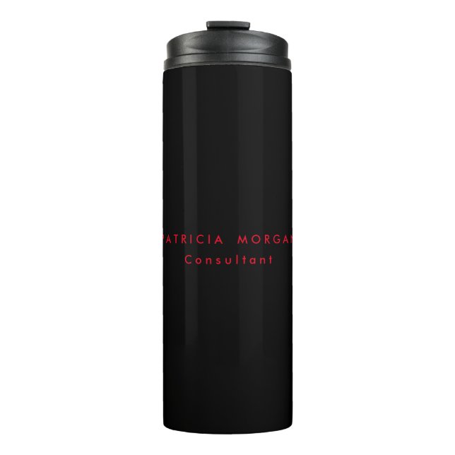 Trendy Minimalist Black Red Professional Your Name Thermal Tumbler (Front)