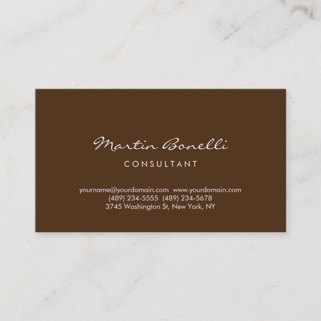 Trendy Minimalist Brown Colour Business Card (Front)