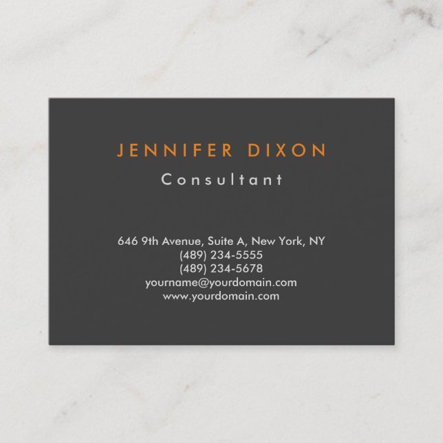 Trendy Minimalist Clean Grey Orange Professional Business Card (Front)