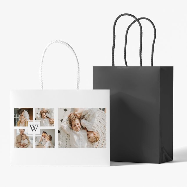Trendy Minimalist Collage Fathers Photo Daddy Gift Large Gift Bag (Creator Uploaded)