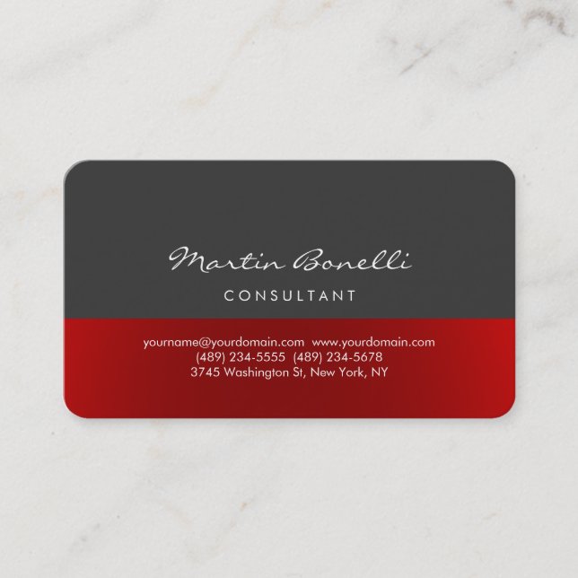 Trendy Minimalist Grey Red Colour Business Card (Front)
