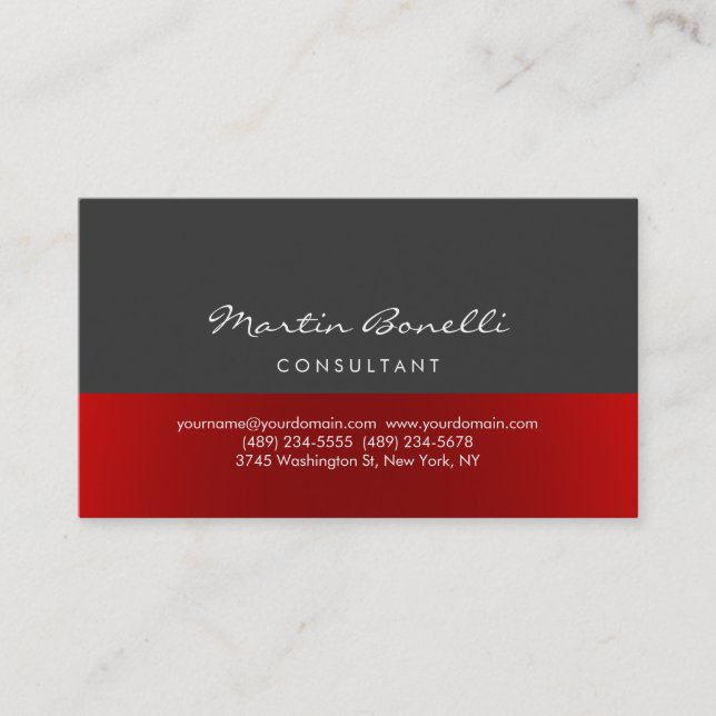 Trendy Minimalist Grey Red Colour Business Card (Front)