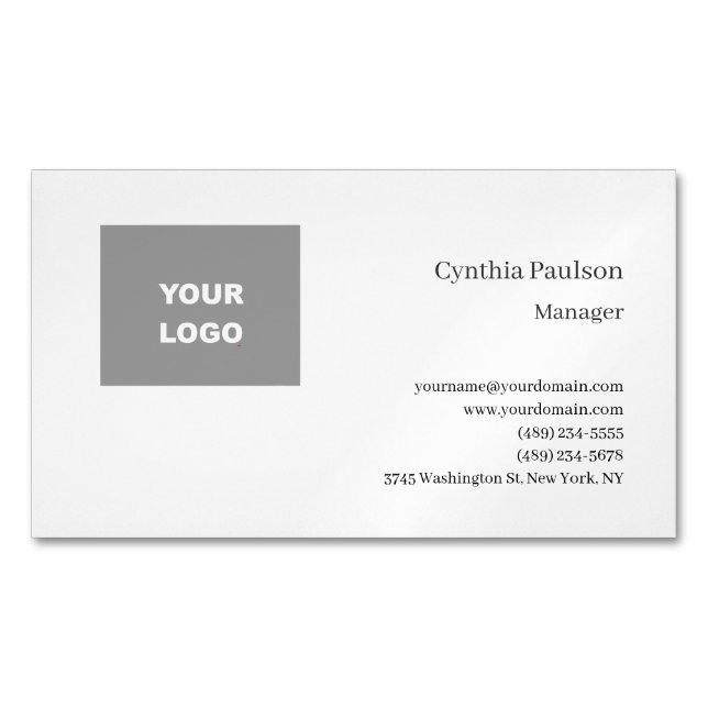 Trendy Minimalist Modern Add Your Logo Magnetic Business Card (Front)