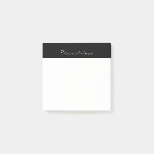 Trendy Minimalist Modern Black Script Name Post-it Notes (Front)