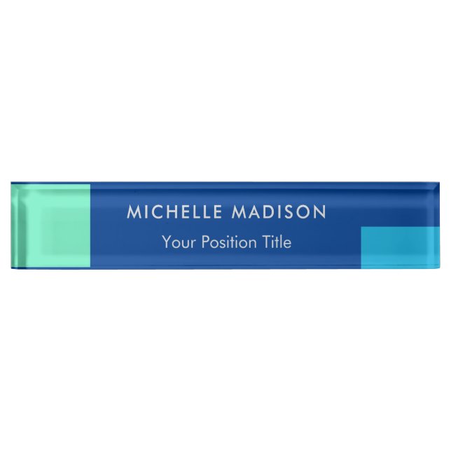 Trendy Minimalist Modern Blue Nameplate (Front)