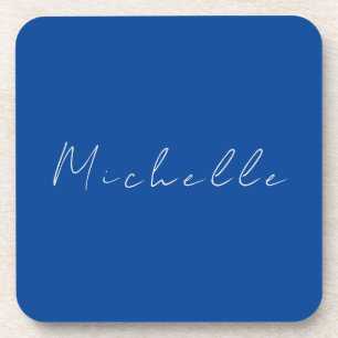 Trendy Minimalist Modern Handwritten Blue Coaster