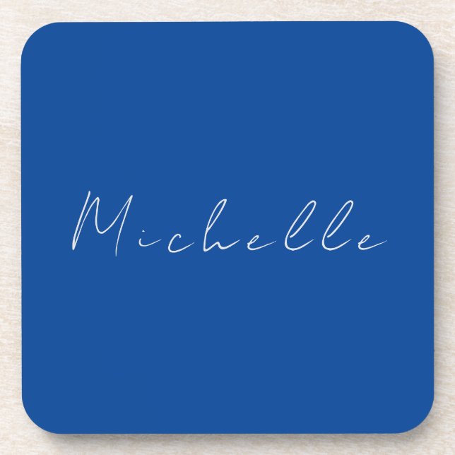 Trendy Minimalist Modern Handwritten Blue Coaster (Front)