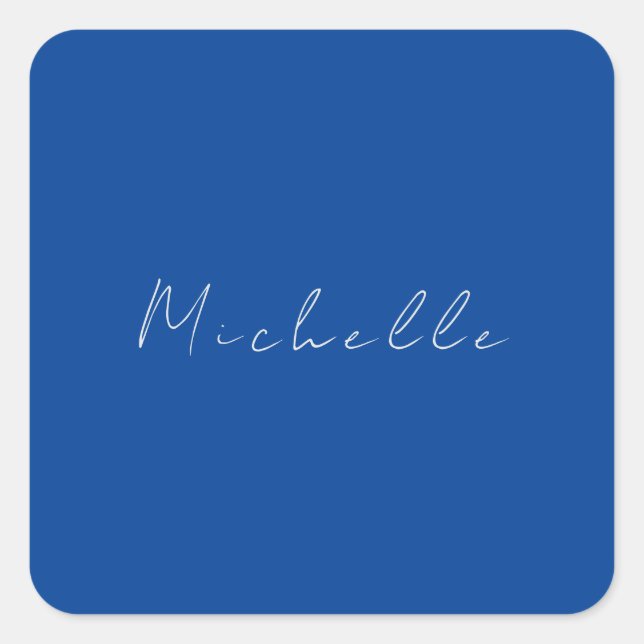 Trendy Minimalist Modern Handwritten Blue Square Sticker (Front)