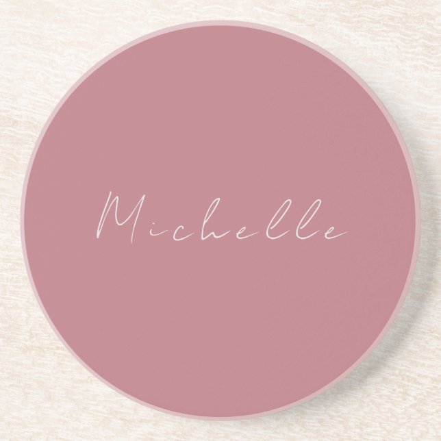 Trendy Minimalist Modern Handwritten Rose Gold Coaster (Front)