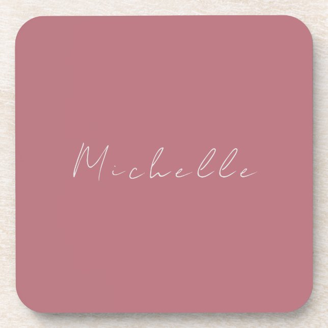 Trendy Minimalist Modern Handwritten Rose Gold Coaster (Front)