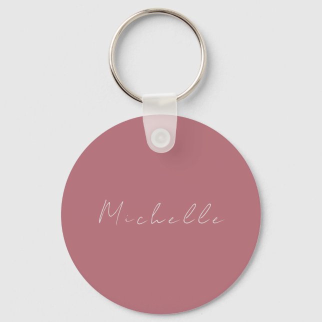 Trendy Minimalist Modern Handwritten Rose Gold Key Ring (Front)