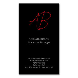 Trendy Minimalist Modern Monogrammed Plain Black Magnetic Business Card