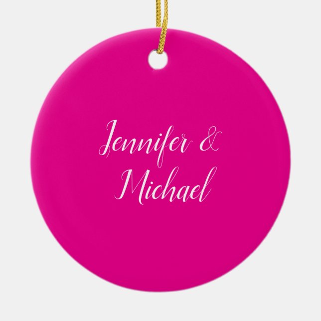 Trendy Minimalist Modern Plain Simple Hot Pink Ceramic Ornament (Front)