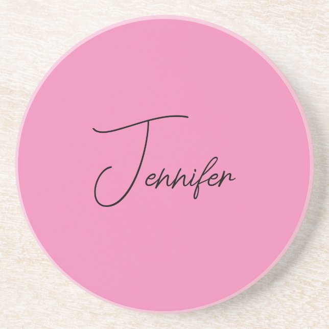 Trendy Minimalist Modern Plain Simple Pink Colour Coaster (Front)