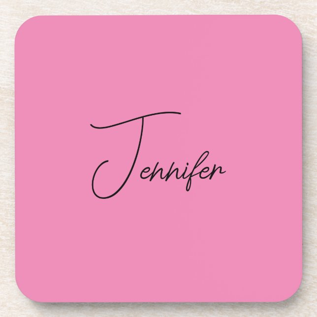 Trendy Minimalist Modern Plain Simple Pink Colour Coaster (Front)