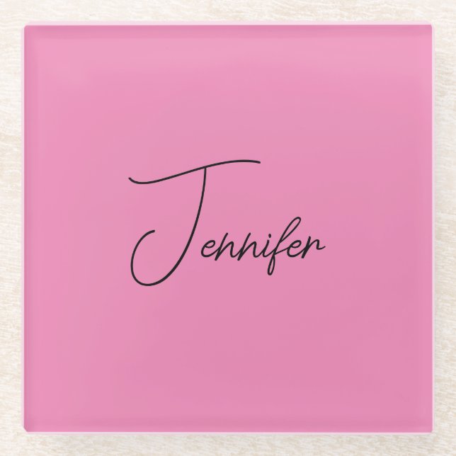 Trendy Minimalist Modern Plain Simple Pink Colour Glass Coaster (Front)