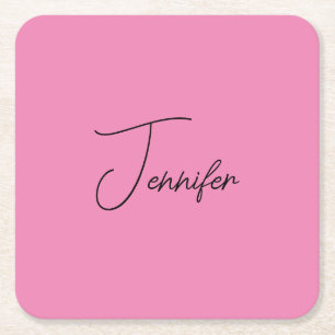 Trendy Minimalist Modern Plain Simple Pink Colour Square Paper Coaster