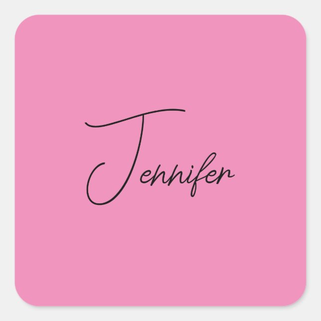 Trendy Minimalist Modern Plain Simple Pink Colour Square Sticker (Front)