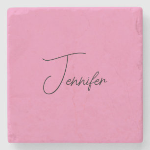 Trendy Minimalist Modern Plain Simple Pink Colour Stone Coaster