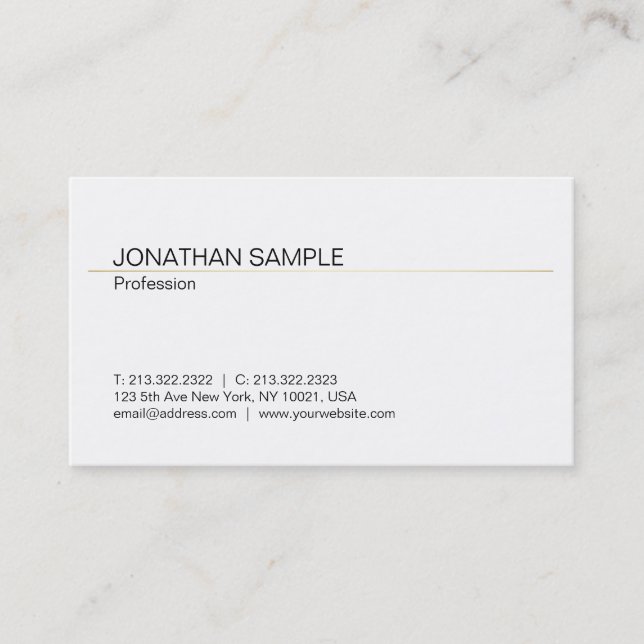 Trendy Minimalist Modern Stylish White Gold Plain Business Card (Front)