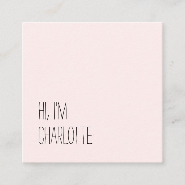 Trendy minimalist pastel pink simple square business card (Front)