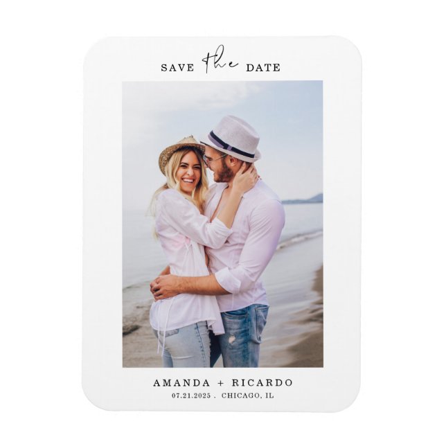 Trendy Minimalist Photo Wedding Announcement Magnet (Vertical)