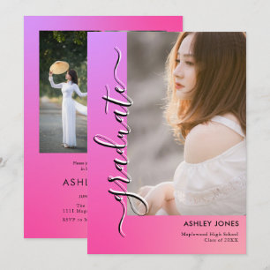 Trendy Minimalist Script Multi-Photo Graduate Announcement
