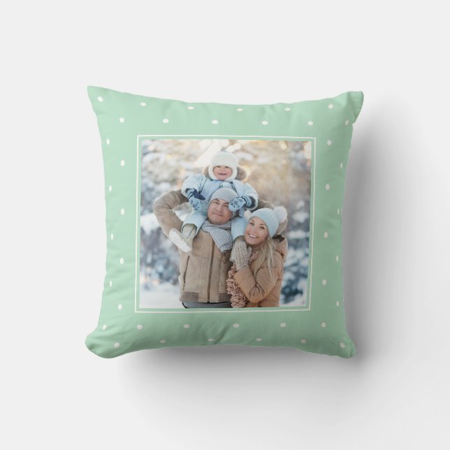 Trendy Mint Green and Polka Dots with your Photo Cushion (Front)