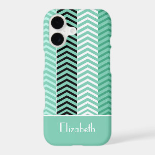 Trendy Mint Green Chevron Stripes With Name