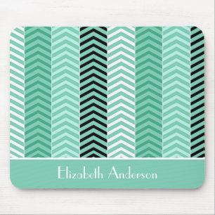 Trendy Mint Green Chevron Stripes With Name Mouse Pad