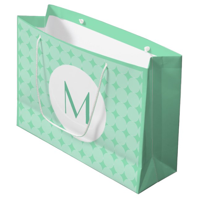 Trendy Mint Green Colour Monogram Elegant Modern Large Gift Bag (Front Angled)