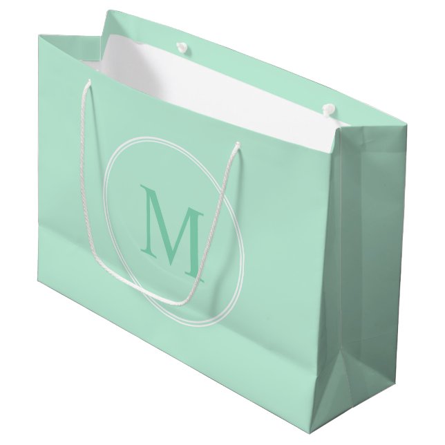Trendy Mint Green Colour Monogram Modern Template Large Gift Bag (Front Angled)