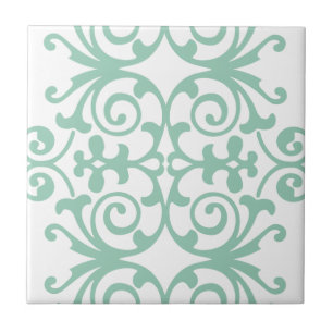Trendy Mint Green Damask Pattern Tile