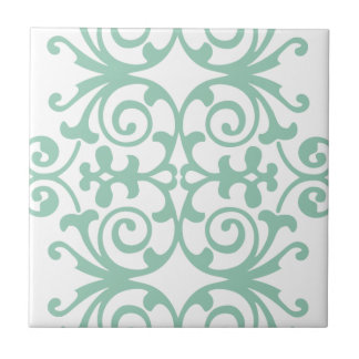 Trendy Mint Green Damask Pattern Tile